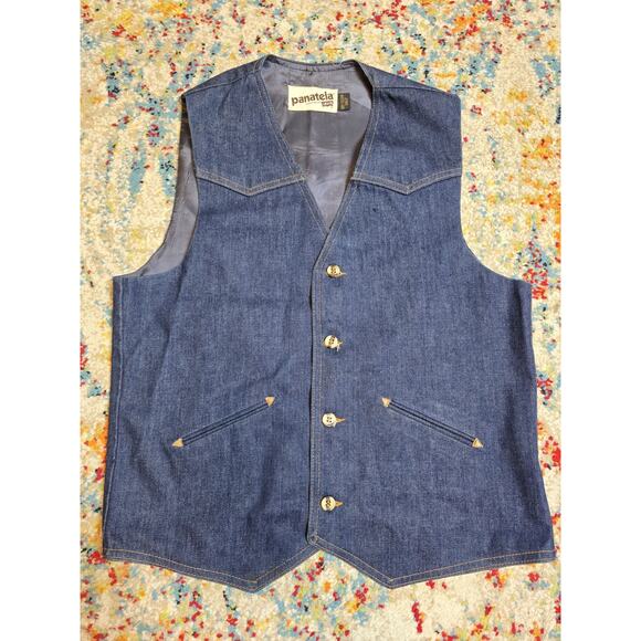 Vintage 70's Levis Vest Medium Blue Denim Western Panatela Sportswear Waistcoat - Picture 1 of 6
